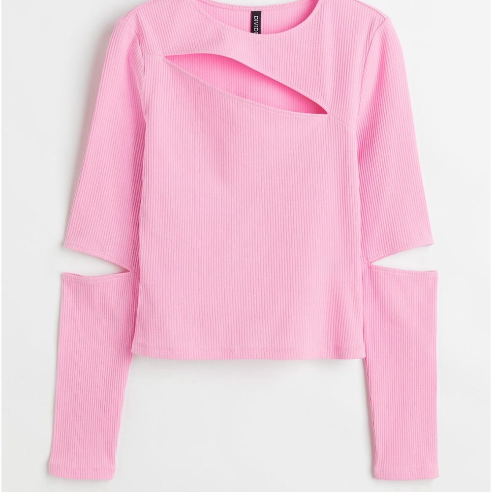 Pink Ribbed Cut-out Top